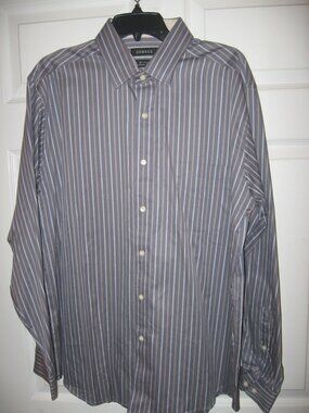 George 80's 2 Ply Combed Cotton Dress Shirt Men's Large Gray Striped New